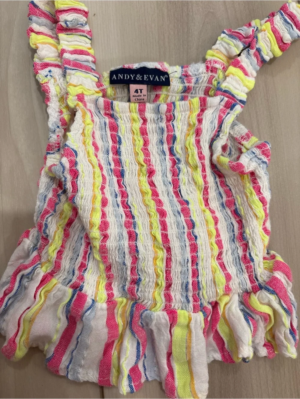 Andy & Evan Pink Yellow Blue Striped Girls Two-Piece Ruffle Set